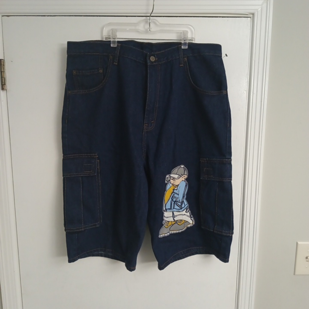 Vintage Y2K baggy skater wide leg cargo jeans shorts men's size 38